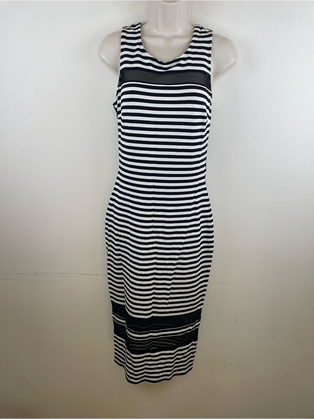 ASOS Black and White Striped Midi Sheath Body Con Dress